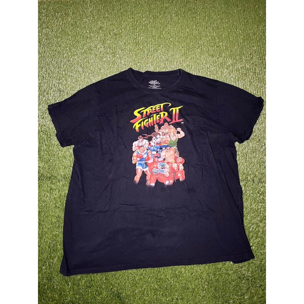 Capcom Street Fighter II Men’s Black Graphic Crew Neck T-Shirt 3X Big & Tall
